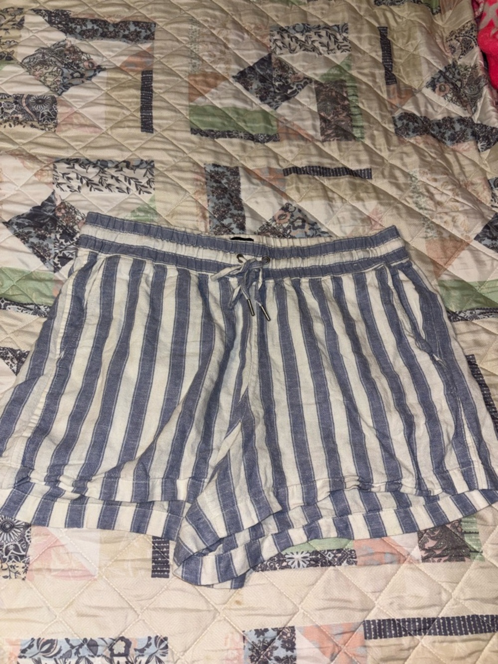 GAP Navy and White Vertical Stripe High-Waist Drawstring Shorts